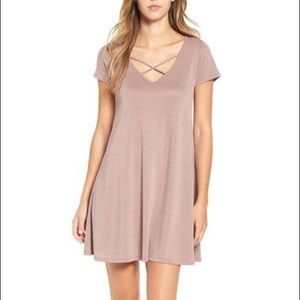 Socialite Mauve Crisscross Neck Mini T-Shirt Dress